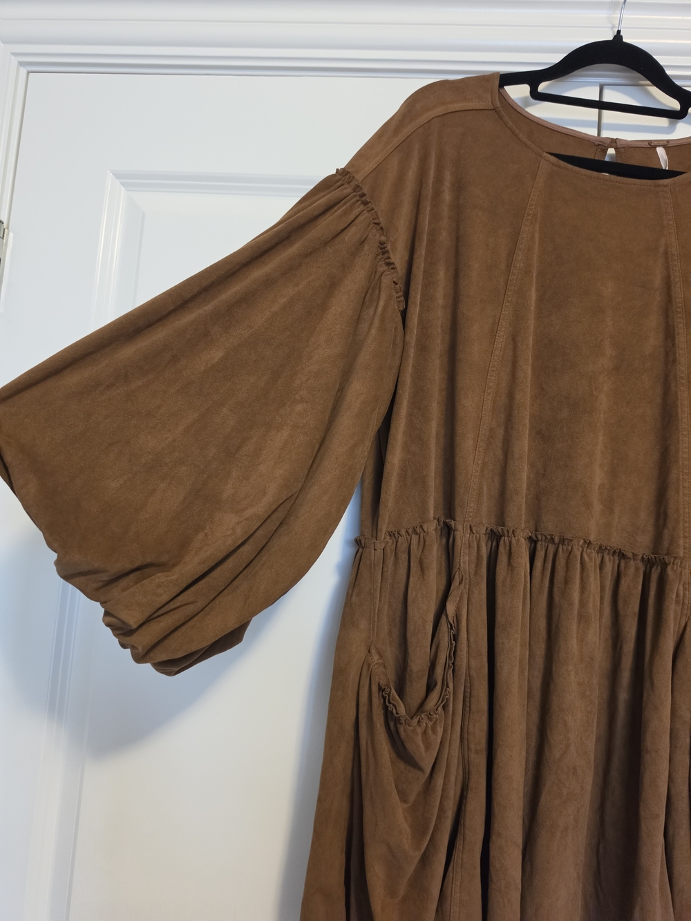 FREE PEOPLE ABBIE VEGAN SUEDE MINI DRESS BROWN SIZE L OVERSIZED BOHO - Picture 7 of 15
